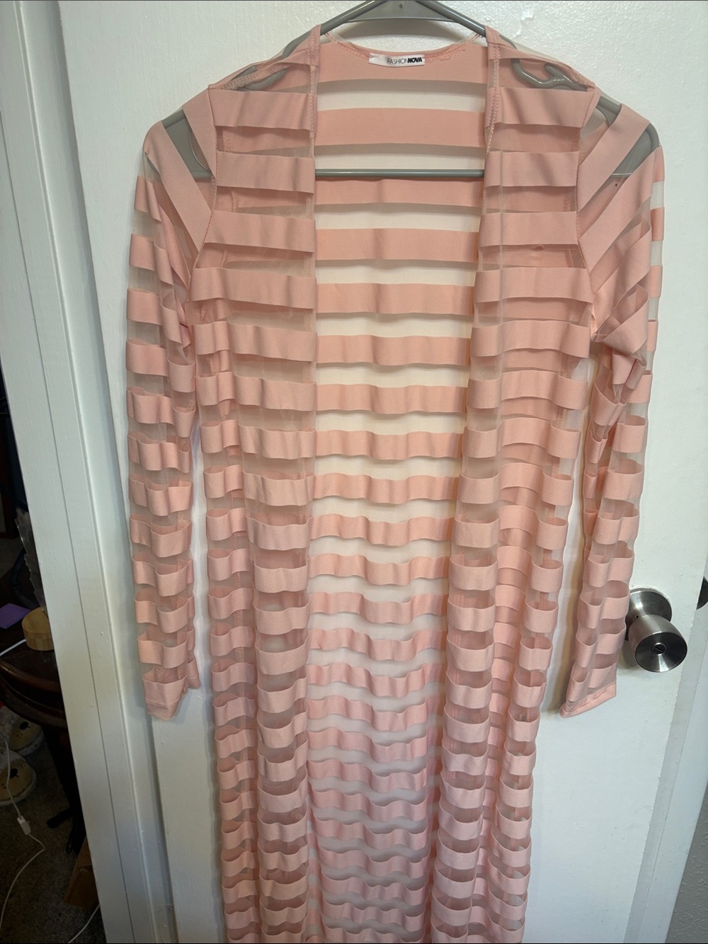 Fashion Nova Pink Striped Sheer Swim Coverup